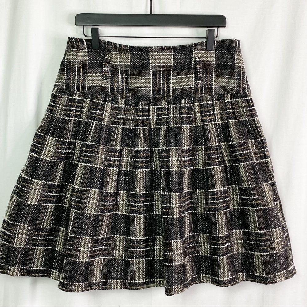 ZARA Black Plaid Wool Blend Pleated Skirt Large